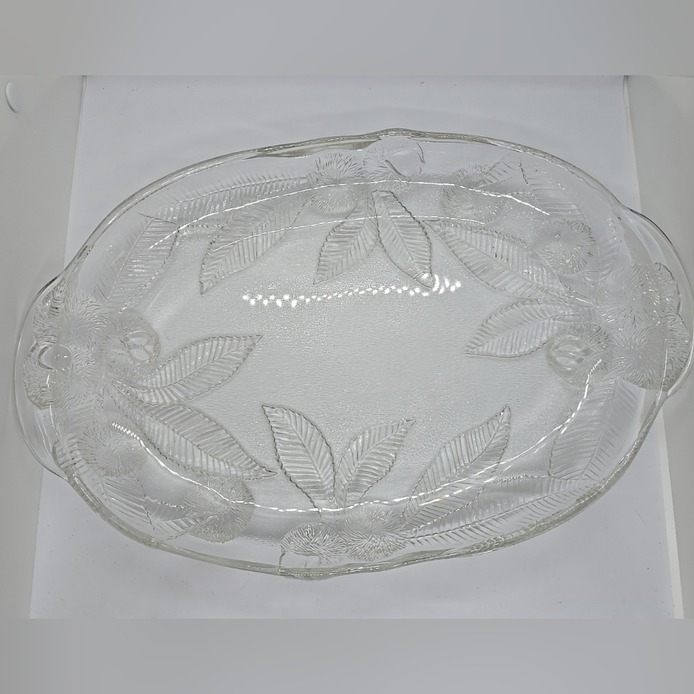 Luminarc France Arcoroc Chestnuts Relief Embossed Oval Glass Tray Plate Platter